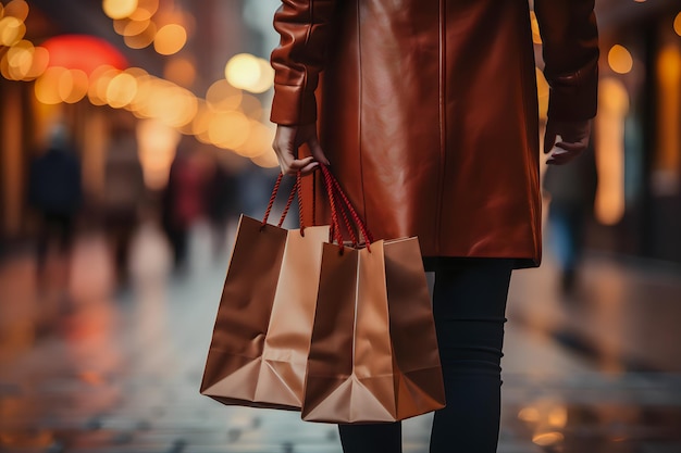 Beautiful young woman with shopping bags in the city