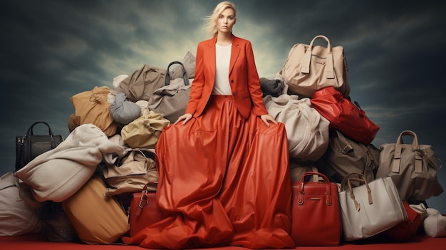 Foto bella giovane donna con le borse della spesa