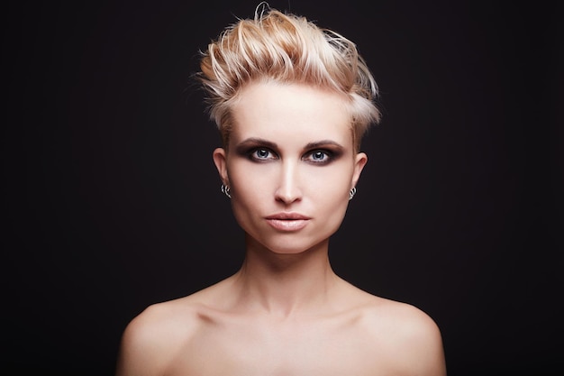 Beautiful young woman with short haircut