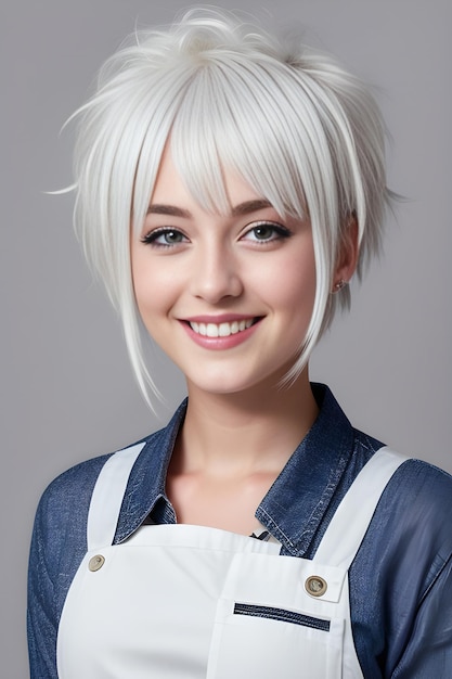 Beautiful young woman with short white hair and professional makeup