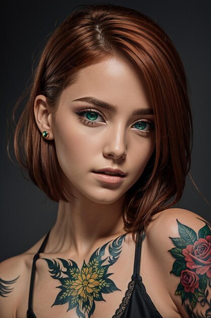 beautiful young woman with tattoos on her body