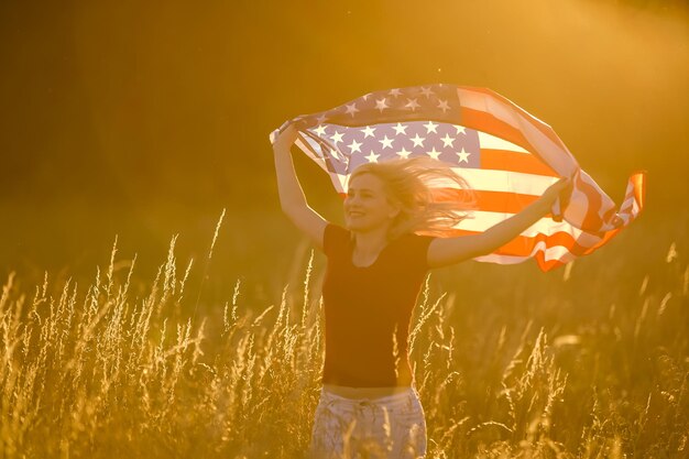 Beautiful Young Woman with USA Flag