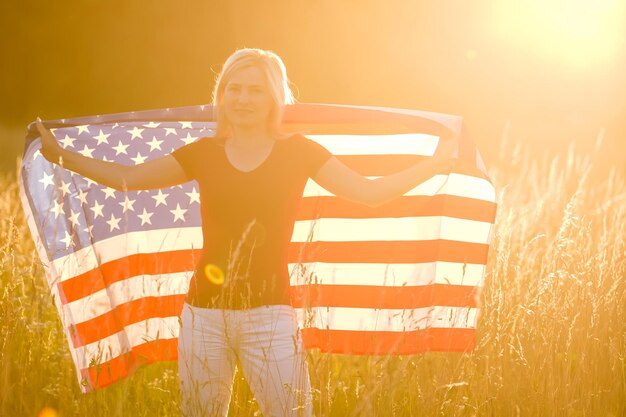 Beautiful Young Woman with USA Flag