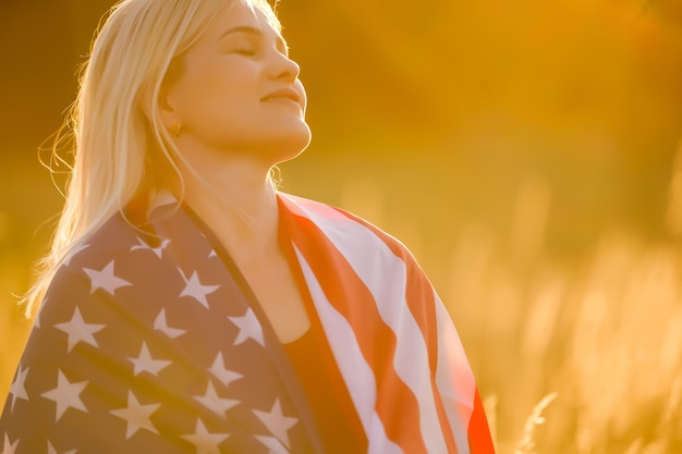 Beautiful Young Woman with USA Flag