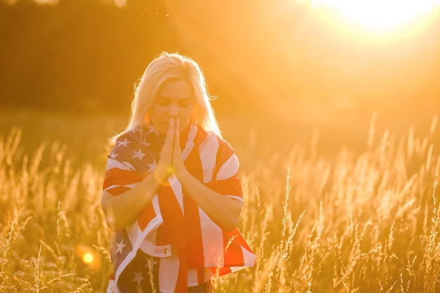 Beautiful Young Woman with USA Flag