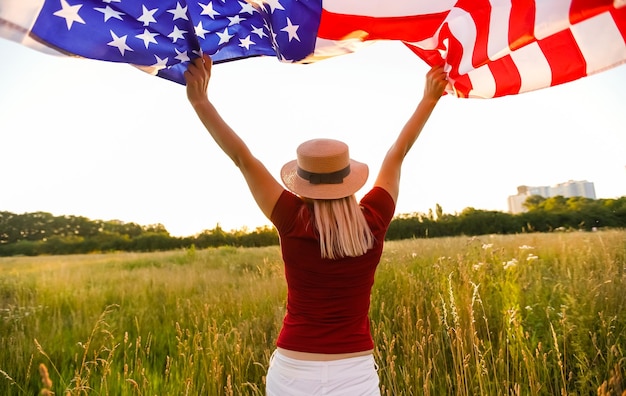 Beautiful Young Woman with USA Flag