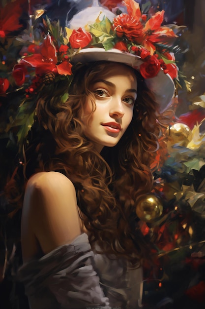 Beautiful young woman with a wreath of flowers on her head