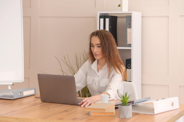 beautiful young woman working at the computer businesswoman in the office