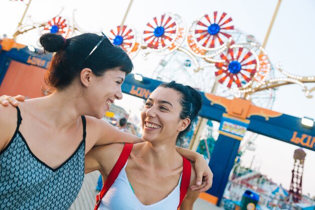 Beautiful Young Women in Coney Island at Sunset