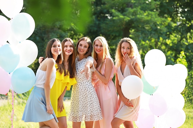 beautiful young women at hen party outdoors