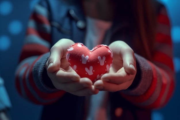 Beautiful young women holding red hearts and looking at camera