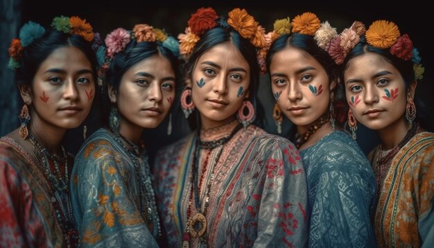 Photo beautiful young women in traditional clothing smiling for the camera generated by ai