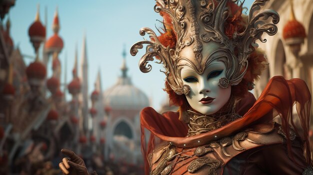 beautiful young women in venetian carnival mask