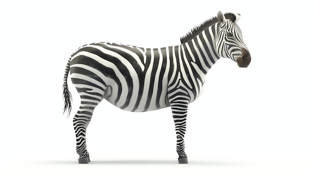 A beautiful zebra stands alone on a white background The zebras black and white stripes are striking and unique