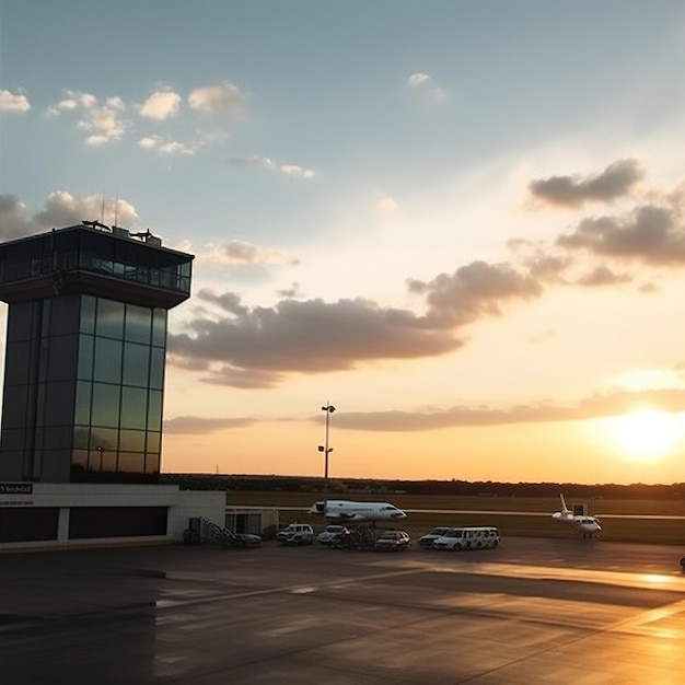 空港の夕日の美しい写真