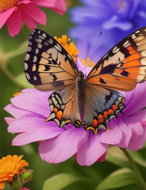 美しい色とりどりの蝶が花をかせている