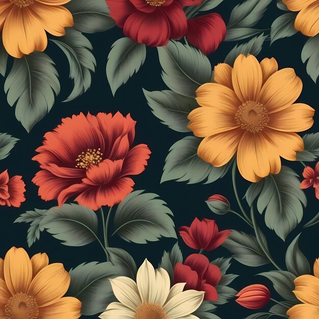 写真 美しい花のパターン イラスト 花の背景 ヴィンテージスタイル アイが生成した