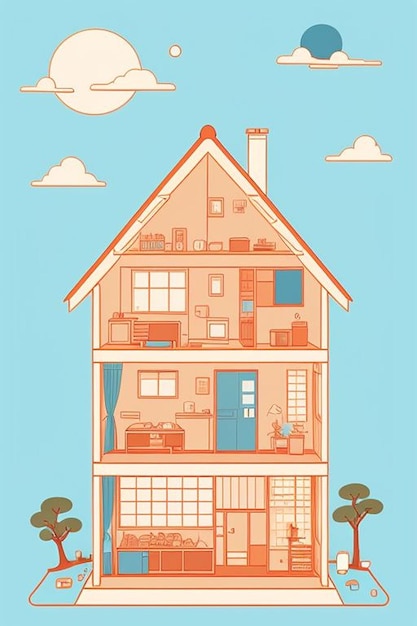 Beautifull Japanese house illustration