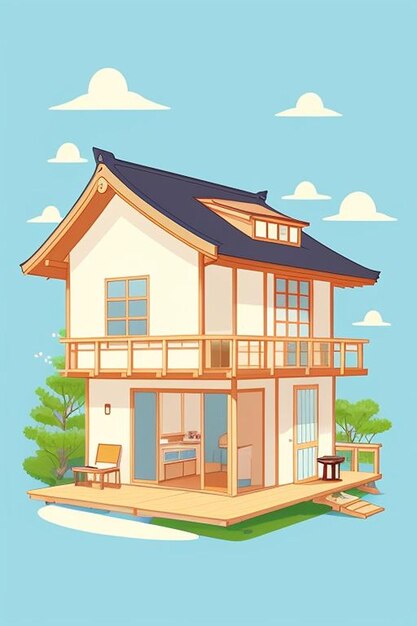 Beautifull Japanese house illustration