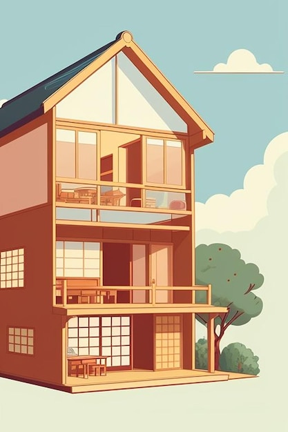 Beautifull Japanese house illustration