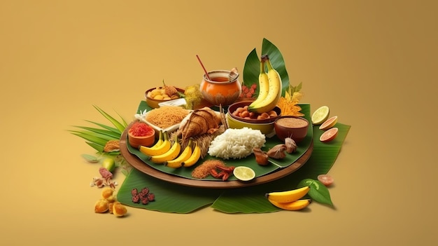 Beautifull kerala onam festival with kerala food Generative ai