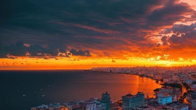 A beautifull landscape in havana with a sunset in the background