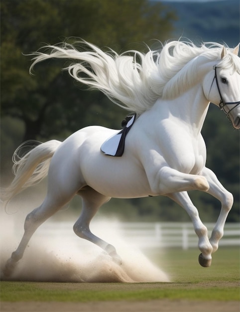 a beautifull running white horse