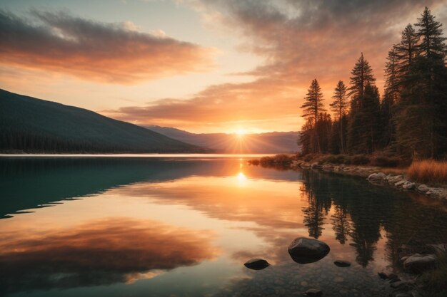 Photo beautifull sunset on a lake