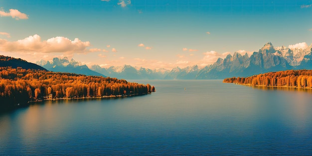 Beautifull sunset over a large lake