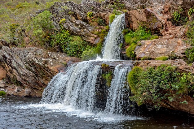 Beautifull waterfall between the rocks of Serra do Biribiri state park in Diamantina Minas Gerais