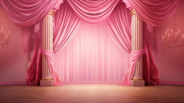 美しく並べられたピンクのカーテン