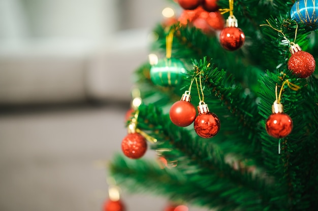 Beautifully Christmas Decorated bokeh background Home Interior With A Christmas Tree