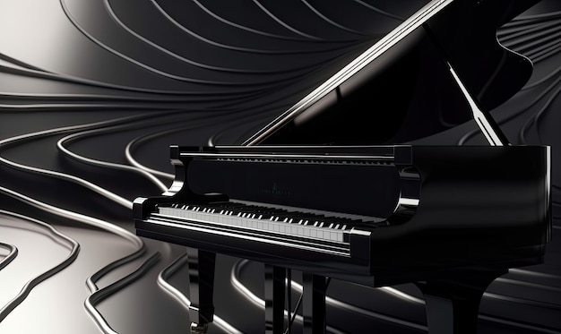 独特の曲面鍵盤を備えた美しいグランドピアノ 生成AIツールによる制作