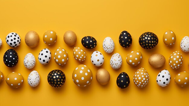 Beautifully Crafted Handmade Easter Eggs on Vibrant Yellow Background for Festive Celebrations