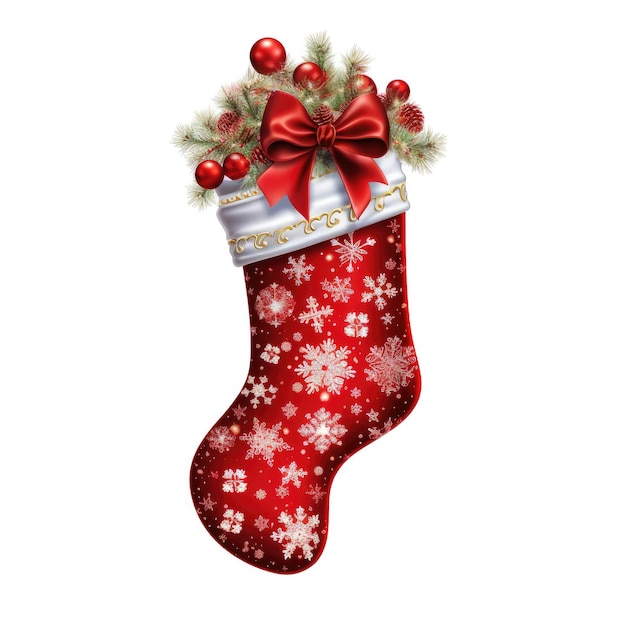 Beautifully decorated Christmas stocking on a white background