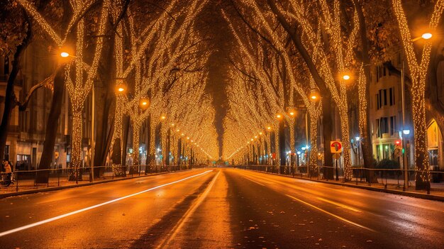 Beautifully decorated christmas street decorated and illuminated at christmas time