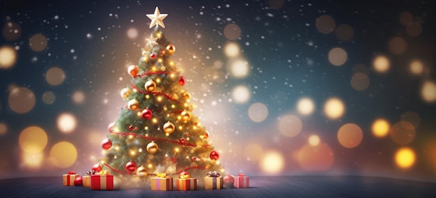 Beautifully Decorated Christmas Tree with Colorful Presents and a Shining Star on Top Generative AI