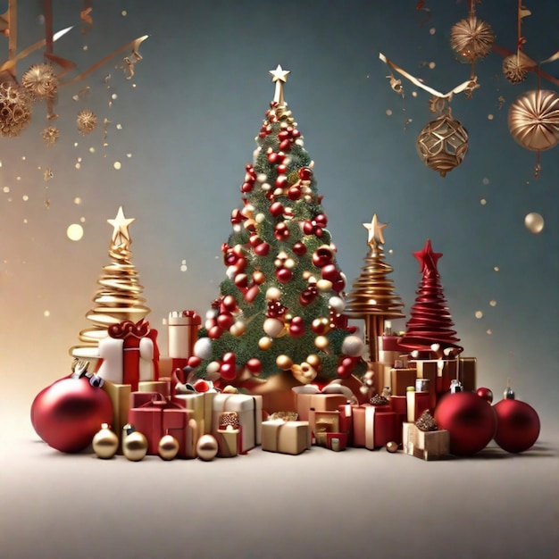 A beautifully decorated Christmas tree with gifts and ornaments