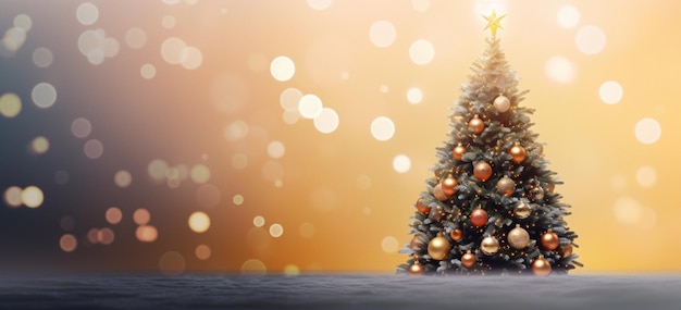 Красиво украшенная рождественская елка с золотыми украшениями в снежной зимней стране чудес Генеративный ИИ