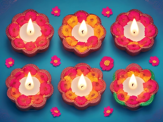 Beautifully decorated Diwali candles placed on a decorated tray