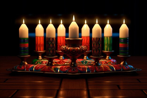 beautifully decorated Kinara the traditional Kwanzaa candle holder AI generative