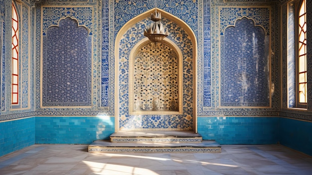 Photo a beautifully decorated mihrab prayer niche in a mosque