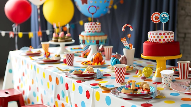 A beautifully decorated table is prepared for a birthday party