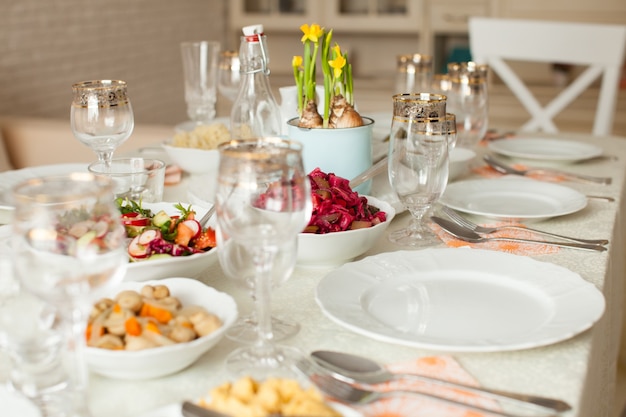 Beautifully decorated table with a focus on appetizing salad