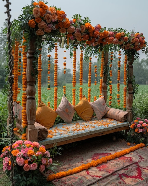 Photo a beautifully decorated teej swing set background