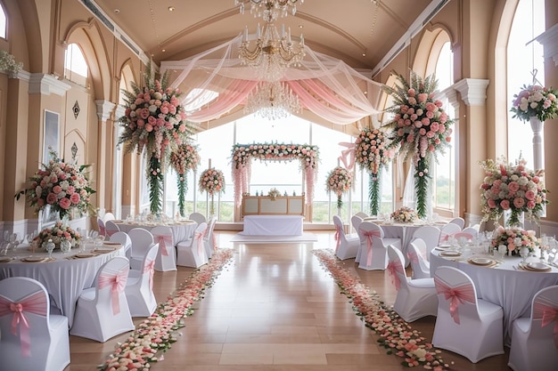 Photo beautifully decorated venue interior for a wedding