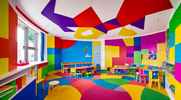 어린 아이들을 위한 아름답게 디자인되고 활기찬 교실