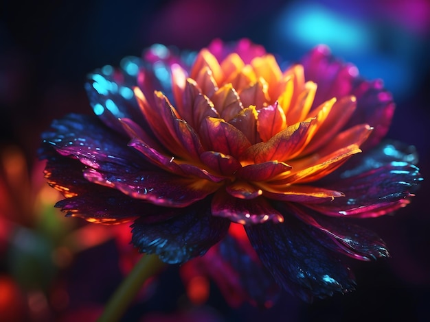 화려 한 색 ⁇  과 상세 한 잎자루 질감 을 가진 자연 꽃 의 아름답게 조명 된 거시 사진