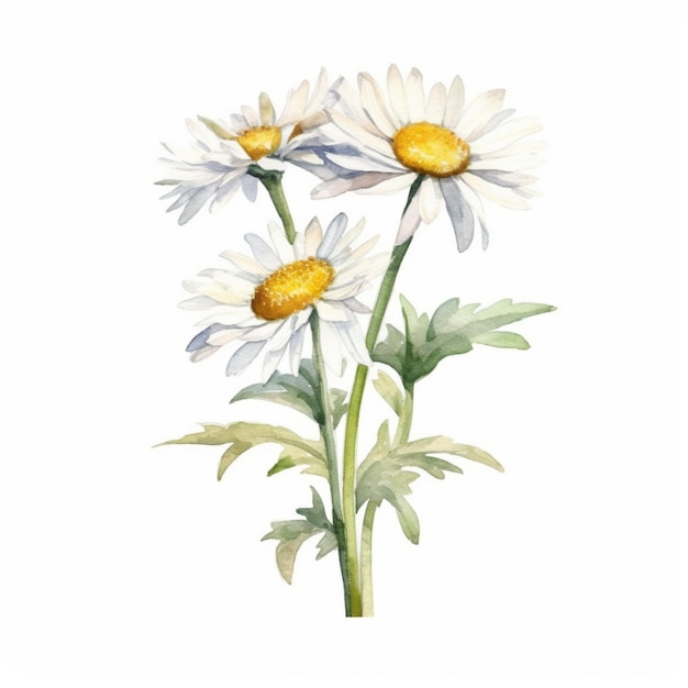 A beautifully painted watercolor illustration of a chamomile