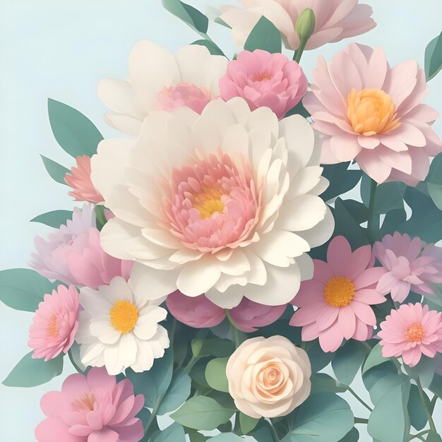 Beautifully pastel flowers illustration arranged to charming background ai generate image